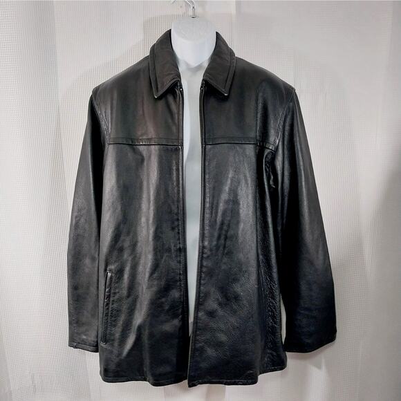 WILSONS LEATHER! THICK, LUXE BLACK GENUINE LEATHER STADIUM LENGTH JACKET! SZ L - Picture 3 of 13